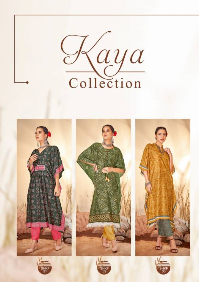 Shichi Kaya Kaftan Festive Wear Masleen Printed Kurti With Bottom Collection
